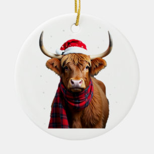 Boho Xmas Christmas Highland Cow T-Shirt (1) Ceramic Tree Decoration