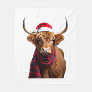 Boho Xmas Christmas Highland Cow T-Shirt (1) Fleece Blanket