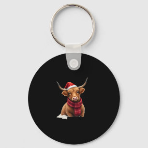Boho Xmas Christmas Highland Cow T-Shirt (1) Key Ring