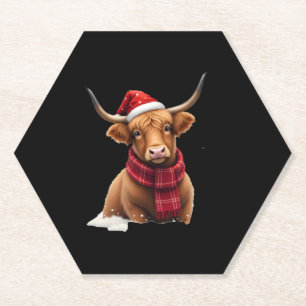 Boho Xmas Christmas Highland Cow T-Shirt (1) Paper Coaster