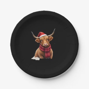Boho Xmas Christmas Highland Cow T-Shirt (1) Paper Plate