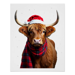 Boho Xmas Christmas Highland Cow T-Shirt (1) Poster
