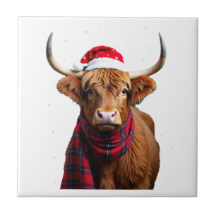 Boho Xmas Christmas Highland Cow T-Shirt (1) Tile