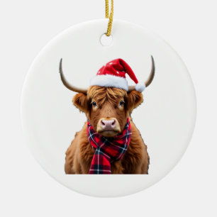 Boho Xmas Christmas Highland Cow T-Shirt (2) Ceramic Tree Decoration