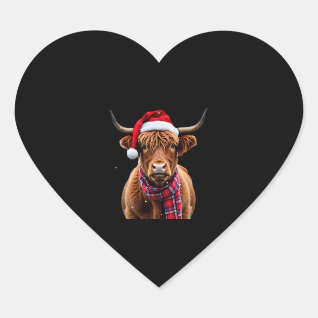Boho Xmas Christmas Highland Cow T-Shirt (2) Heart Sticker (Front)