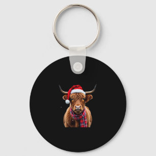 Boho Xmas Christmas Highland Cow T-Shirt (2) Key Ring