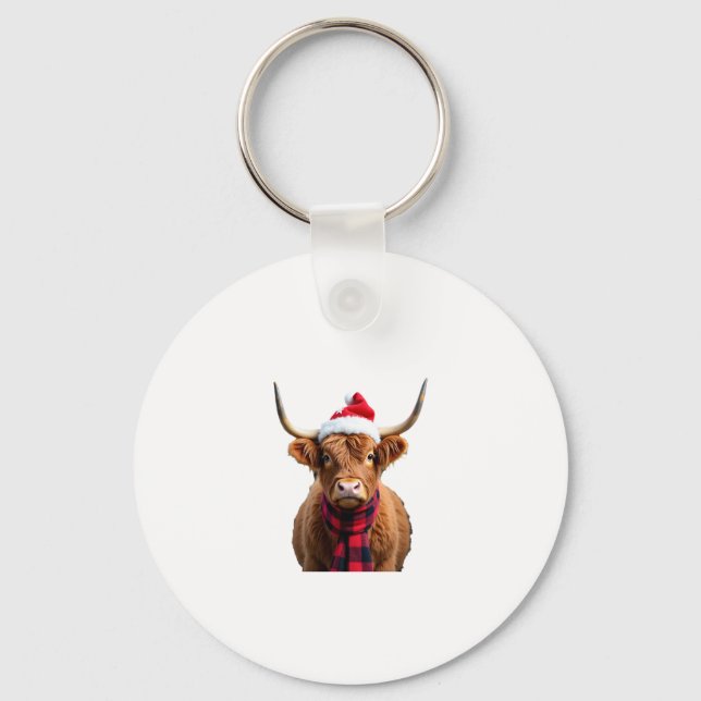 Boho Xmas Christmas Highland Cow T-Shirt (3) Key Ring (Front)