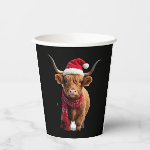 Boho Xmas Christmas Highland Cow T-Shirt (3) Paper Cups