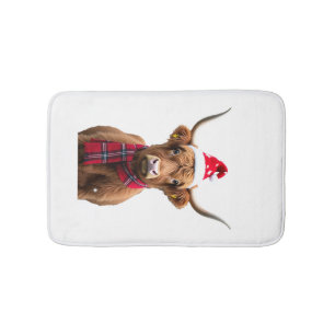Boho Xmas Christmas Highland Cow T-Shirt (4) Bath Mat
