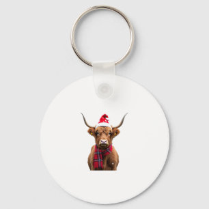 Boho Xmas Christmas Highland Cow T-Shirt (4) Key Ring