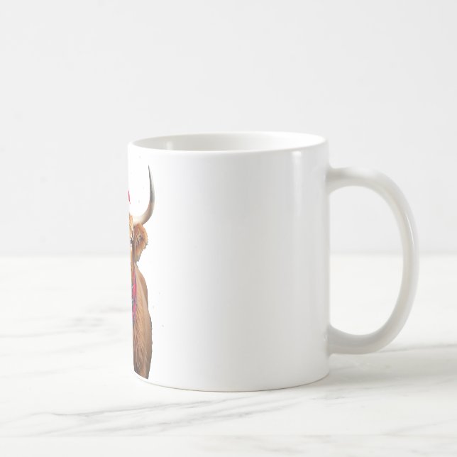 Boho Xmas Christmas Highland Cow T-Shirt Coffee Mug (Right)