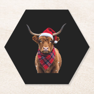 Boho Xmas Christmas Highland Cow T-Shirt Paper Coaster