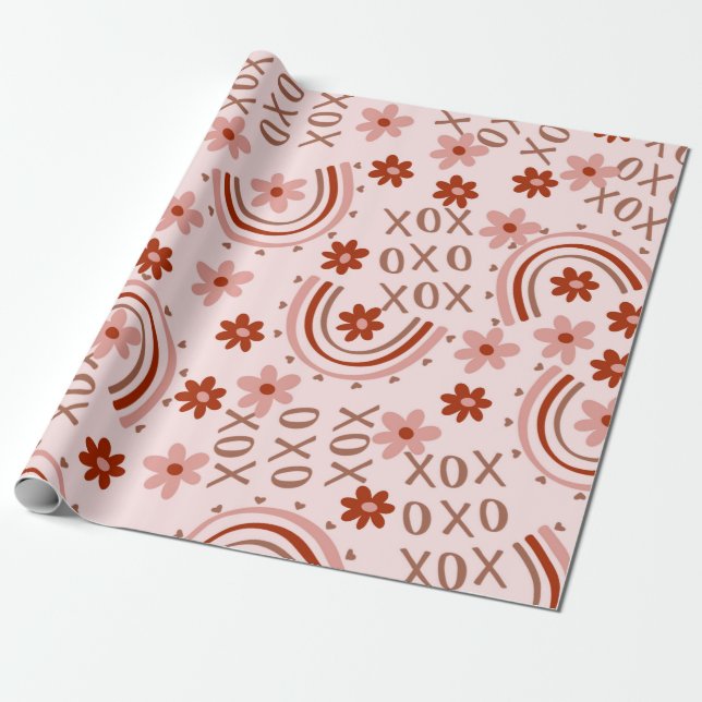 Boho Xoxo Valentine Wrapping Paper (Unrolled)