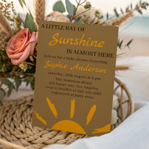 Boho Yellow A Little Ray of Sunshine Baby Shower Invitation