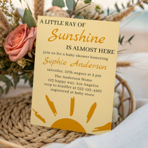 Boho Yellow A Little Ray of Sunshine Baby Shower Invitation
