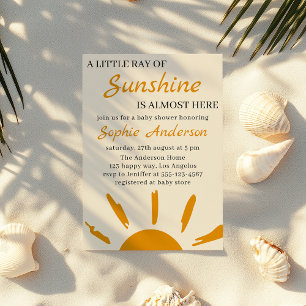 Boho Yellow A Little Ray of Sunshine Baby Shower Invitation