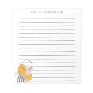 Boho Yellow Abstract Shapes Personalised Lined Notepad