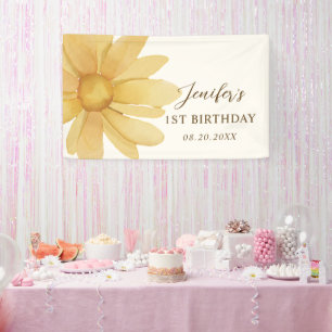 Boho Yellow Daisy 1st Birthday Party Banner