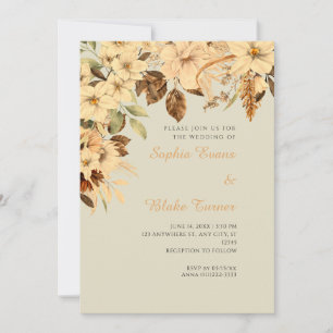 Boho Yellow Floral Autumn Bamboo Wedding Invitation