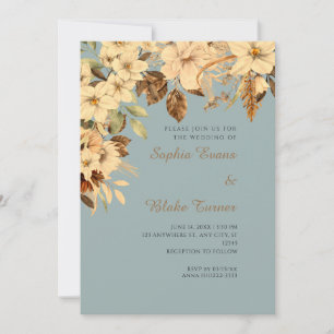 Boho Yellow Floral Autumn Green Wedding Invitation