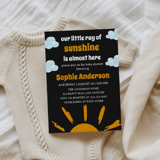 Boho Yellow Little Ray Of Sunshine Baby Shower Invitation