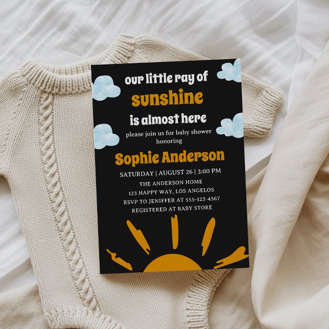 Boho Yellow Little Ray Of Sunshine Baby Shower Invitation (Creator Uploaded)