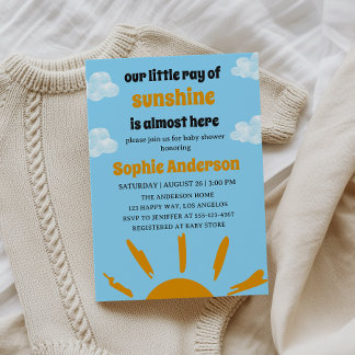 Boho Yellow Little Ray Of Sunshine Baby Shower Invitation