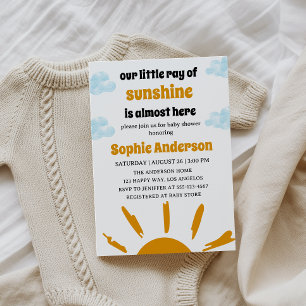 Boho Yellow Little Ray Of Sunshine Baby Shower Invitation