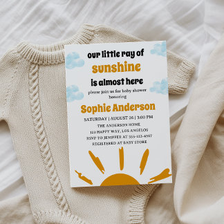 Boho Yellow Little Ray Of Sunshine Baby Shower Invitation
