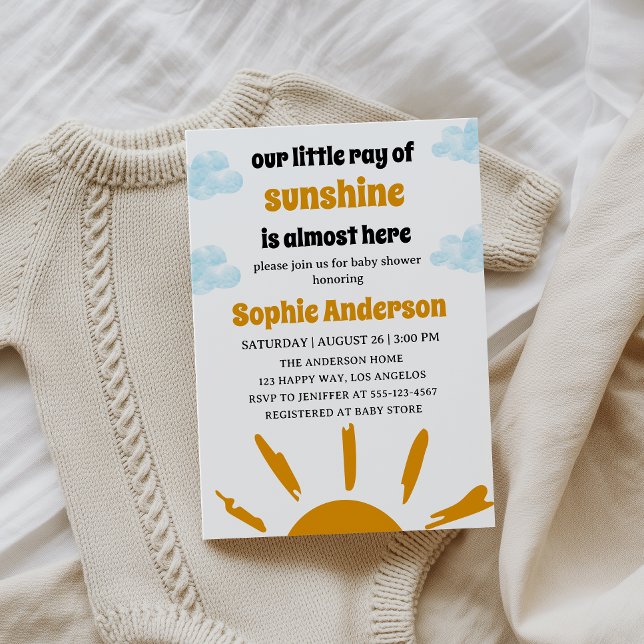 Boho Yellow Little Ray Of Sunshine Baby Shower Invitation (Creator Uploaded)