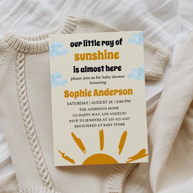 Boho Yellow Little Ray Of Sunshine Baby Shower Invitation (Creator Uploaded)
