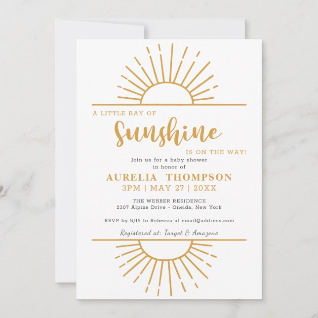 Boho Yellow Little Ray Sunshine On Way Baby Shower Invitation (Front)