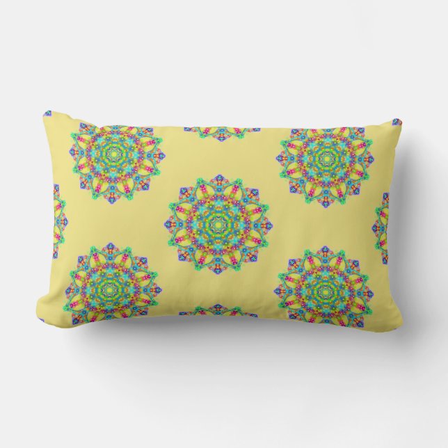 Boho Yellow Mandala Pattern Lumbar Cushion (Front)