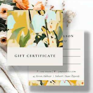 Boho Yellow Ochre Painted Floral Gift Certificate 