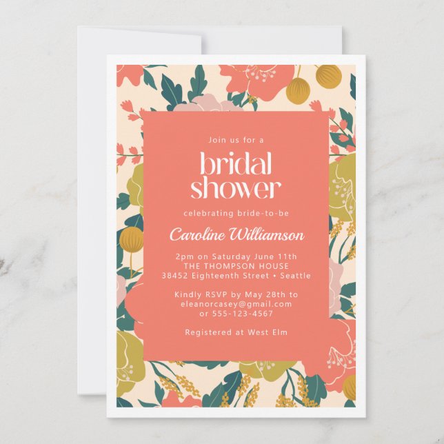 Boho Yellow Orange Botanical Flowers Bridal Shower Invitation (Front)