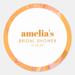 Boho Yellow Pink Marble Custom Bridal Shower Name Classic Round Sticker