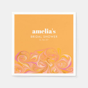 Boho Yellow Pink Marble Custom Bridal Shower Name Napkin