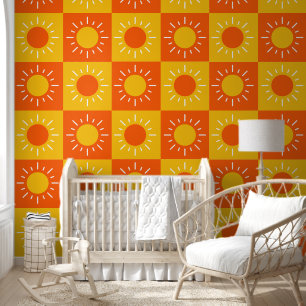 Boho Yellow Sun Pattern Kids Nursery Room Wallpaper