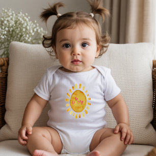 Boho Yellow Sun Personalized Name Baby Bodysuit
