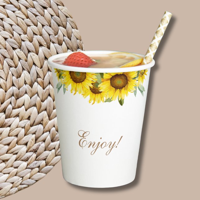Boho Yellow Sunflower Baby Girl Shower Paper Cup (Creator Uploaded)