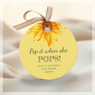 Boho Yellow Sunflower Champagne Favour Tags
