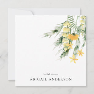 Boho Yellow Wildflower Minimalist Square Shower Invitation