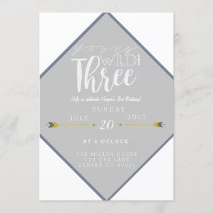 Boho Young Wild & Three   3rd Birthday Party Invitation