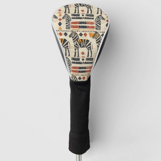 Boho Zebra Tribal Safari Pattern Golf Head Cover (Front)