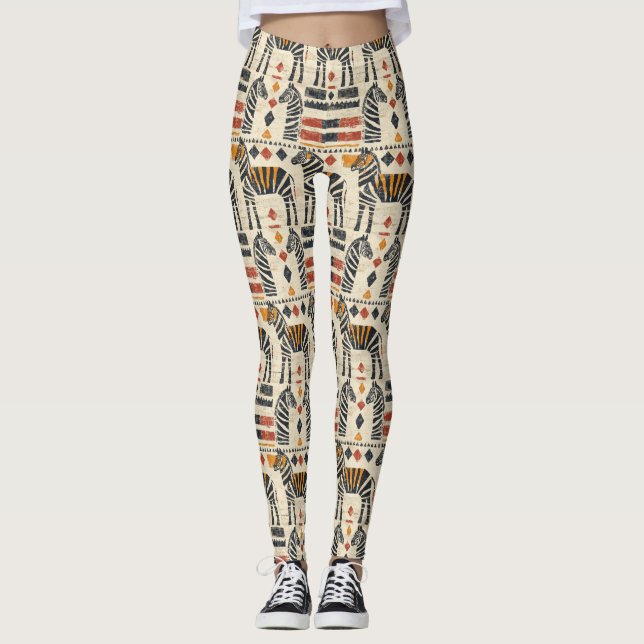Boho Zebra Tribal Safari Pattern Leggings (Front)
