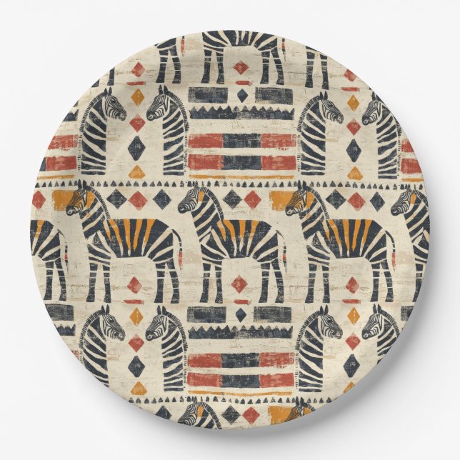 Boho Zebra Tribal Safari Pattern Paper Plate (Front)