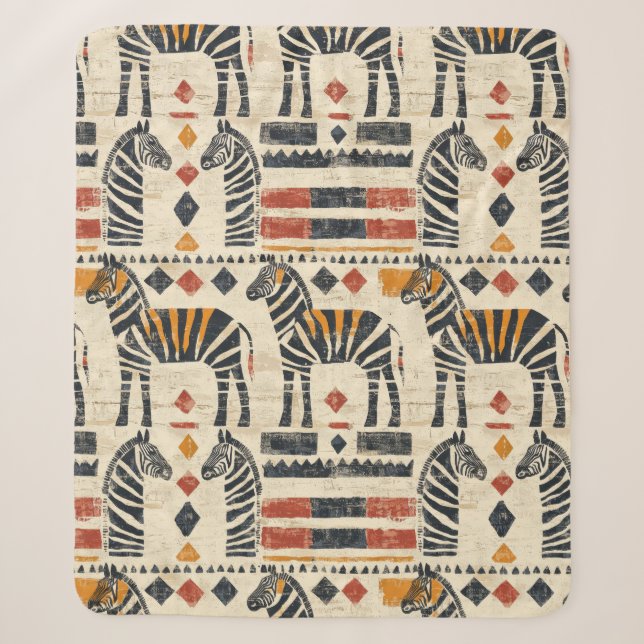 Boho Zebra Tribal Safari Pattern Sherpa Blanket (Front)