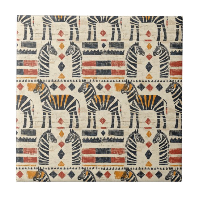 Boho Zebra Tribal Safari Pattern Tile (Front)