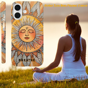 Boho Zen Breathe Reminder Changeable Text Calm Sun iPhone 16 Case