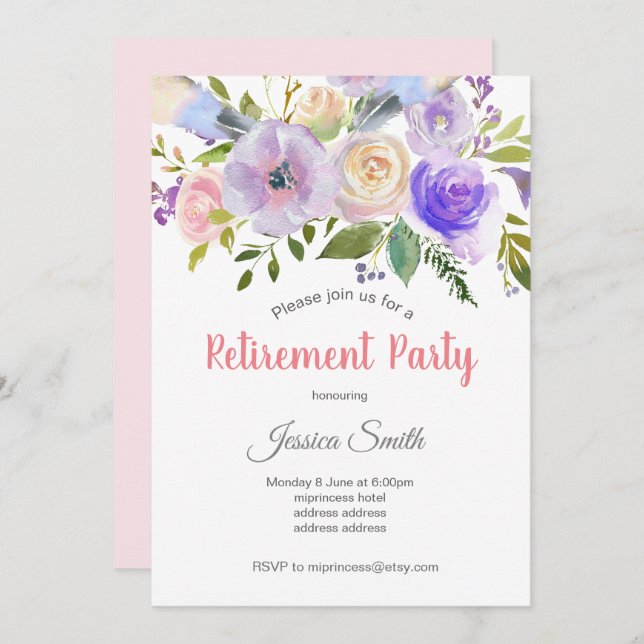 bohochic floral retirement party invitation (Front/Back)